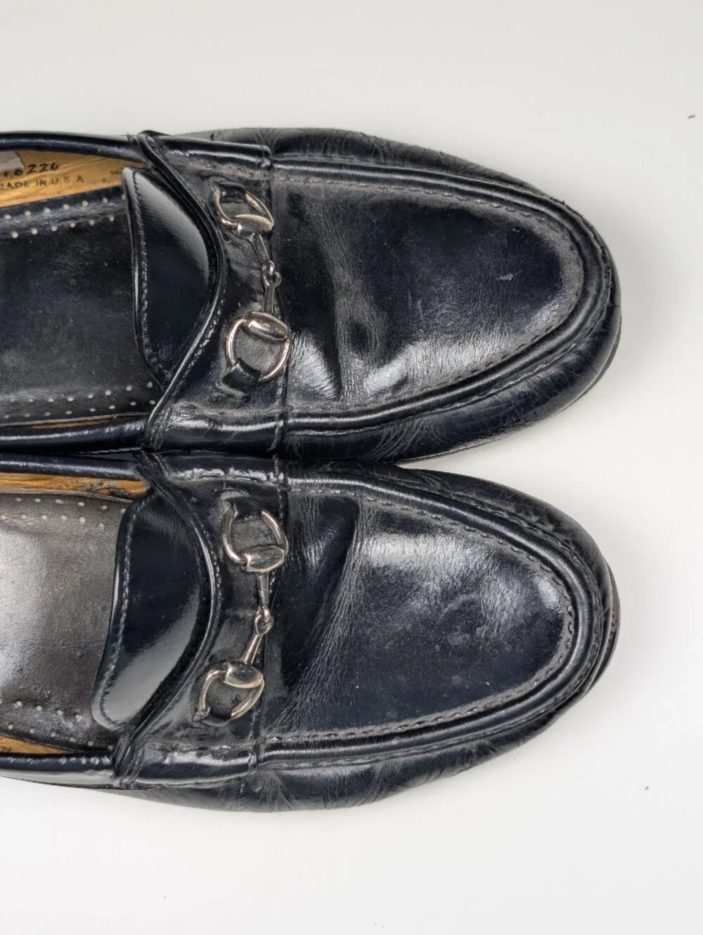 Vintage USA Made Black Leather Horsebit Loafers Mens 10 D Bit Slip On Dress